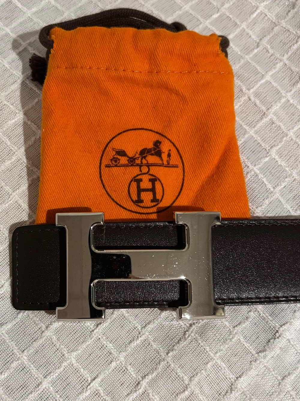 Hermes Brown Leather Belt with Silver H Buckle